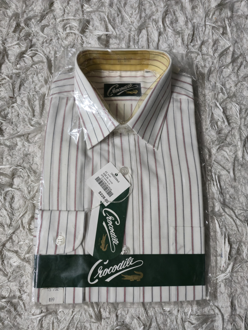 Vintage Crocodile Men’s Dress Shirt 15 1/2 32 White Striped NOS Long Sleeve